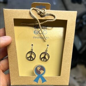 Silver Eco Peace Sign Earrings